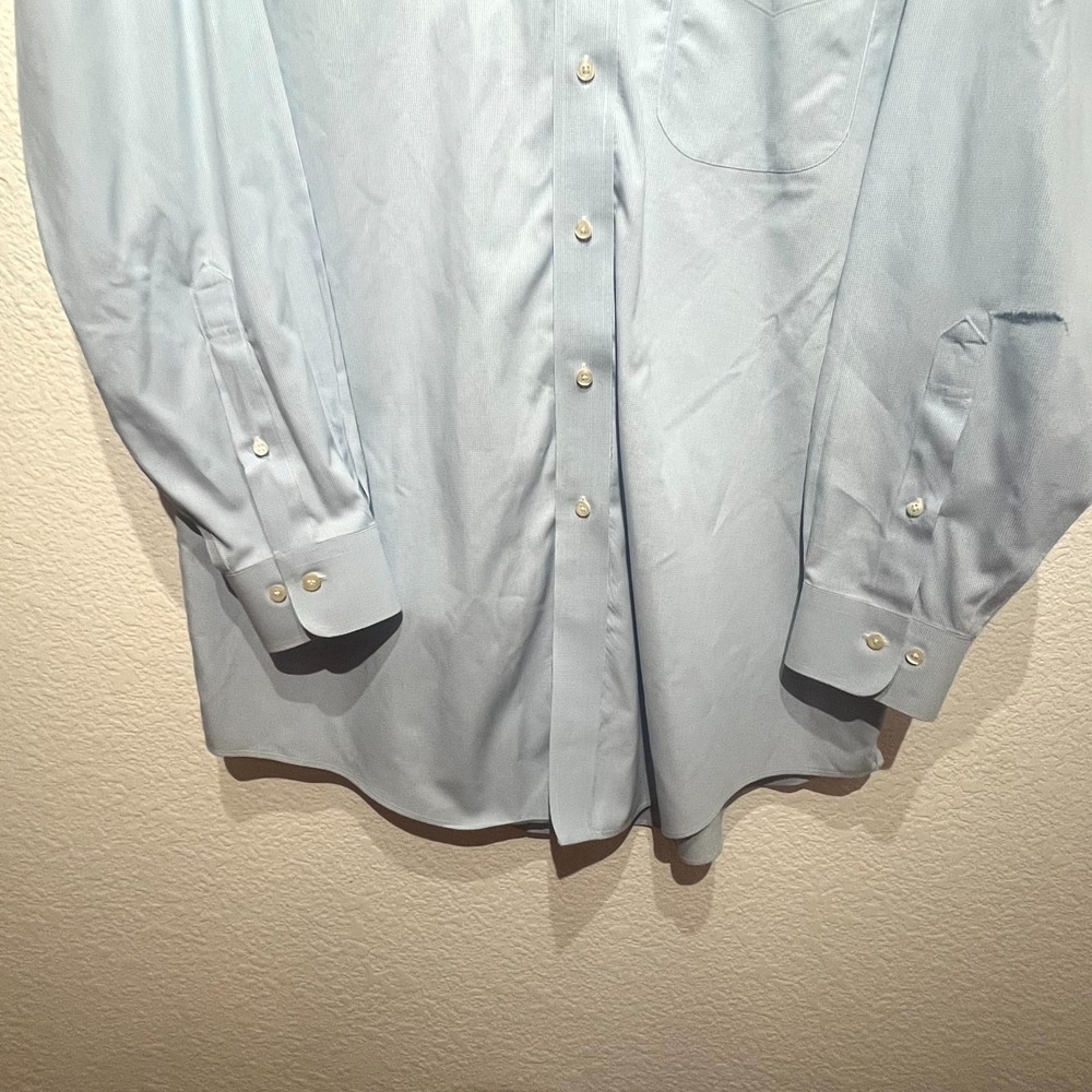 Brooks Brothers Dress Shirt Mens 16.5 Blue White Cotton Regular Fit Pleated - Picture 4 of 12